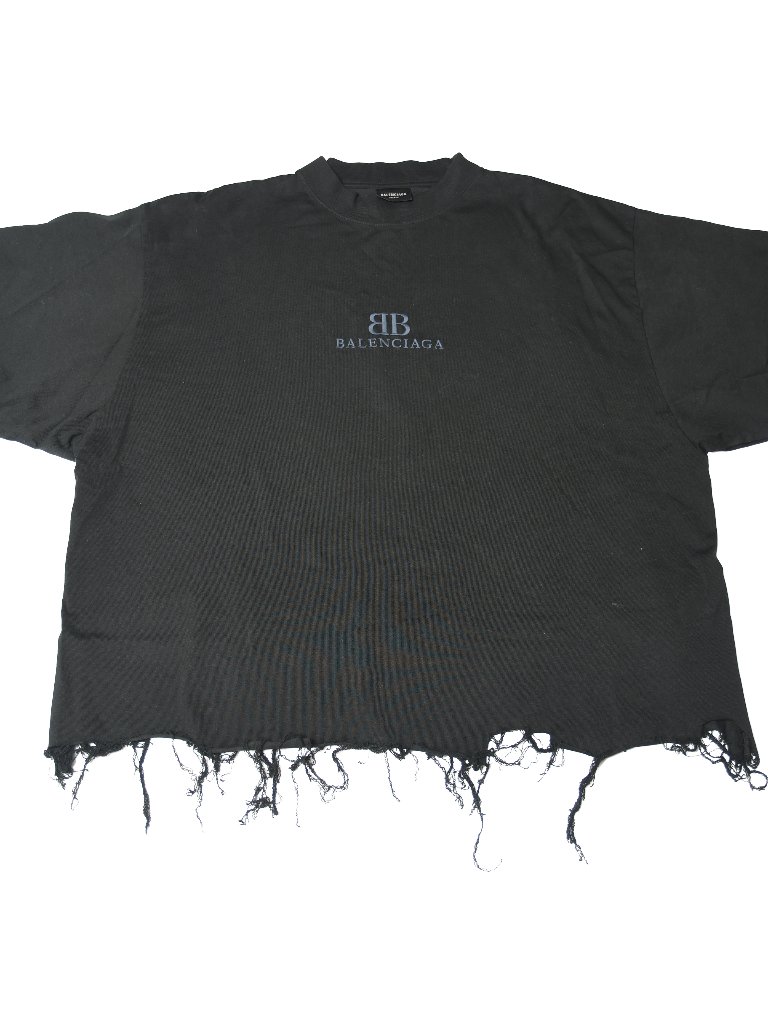 Balenciaga Bb Cropped Oversized Raw-Hem T-Shirts Black